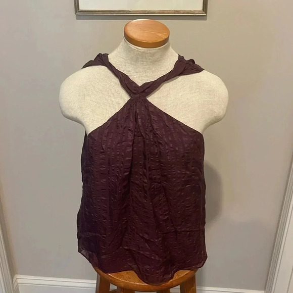 NWT!! Frame - Draped Textured Silk Halter Top in Cabernet Purple - Size XS - Picture 3 of 8